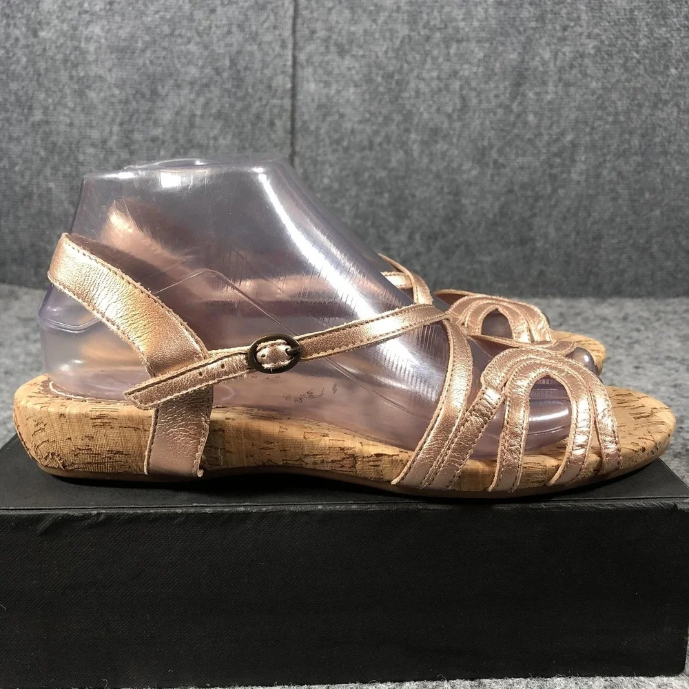 Miss Albright Sandals Womens Size 9‎ Rose Gold Leather Strappy Low Cork Wedge